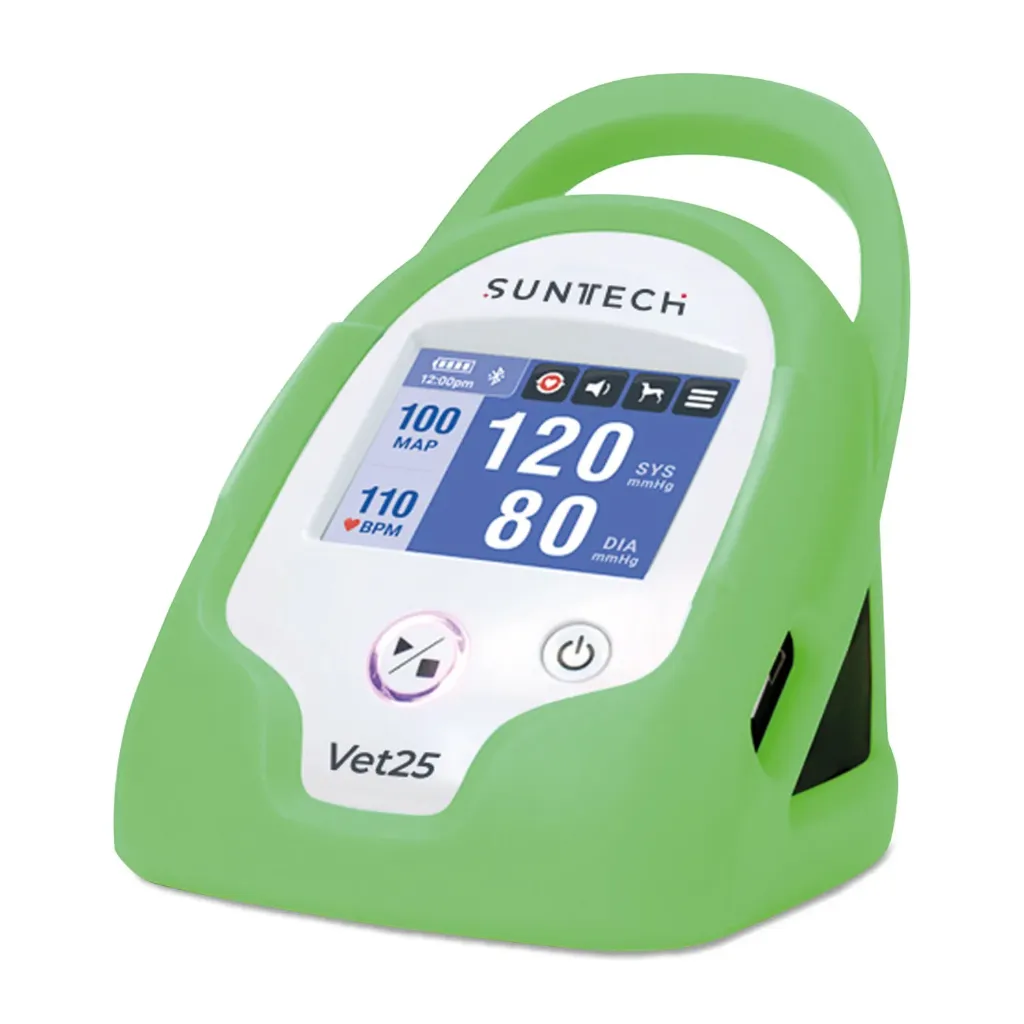 [217226] SunTech VET25 állatorvosi vérnyomásmérő (zöld kivitel), tartozékokkal: 6 db mandzsetta, vérnyomáscső, hálózati tápegység, Li-ion akkumulátor és védőburkolat