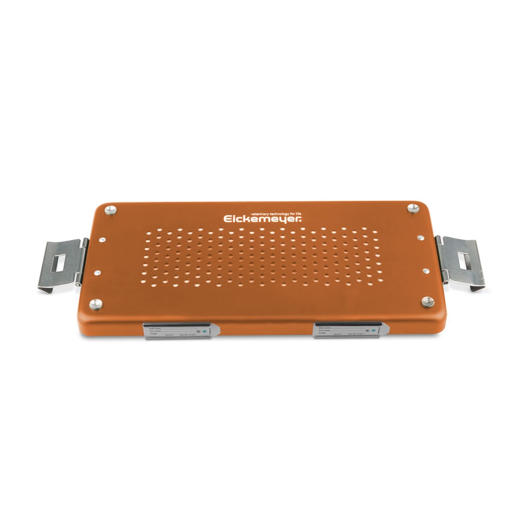 Couvercle orange pour petit récipient, perforé, 305 x 140 x 20 mm, avec filtre en papier et support pour étiquettes