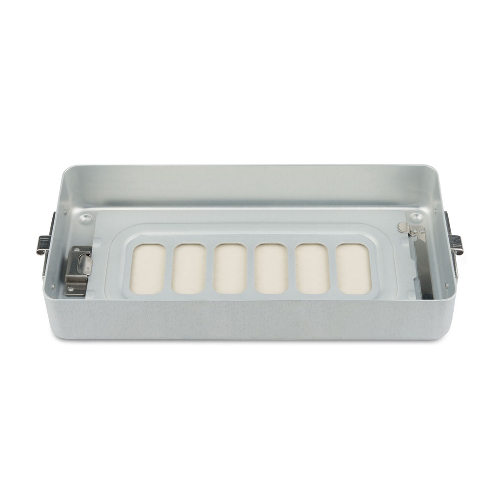 5 cm high base part for small set container, perforated, flat, 300 x 140 x 45 mm, silver