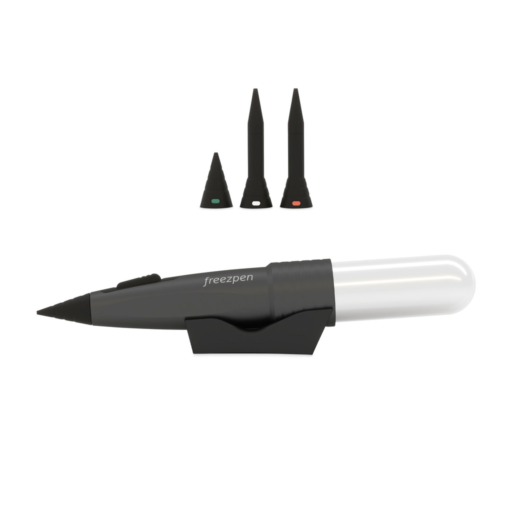 [173410] Freezpen 35g, inkl. 4 x 35g N2O Kartuschen und inkl. je 1 Stk. Freezpen-Aufsatz 60mm lang, orange, 1 - 4 mm und weiß, 2 - 6 mm