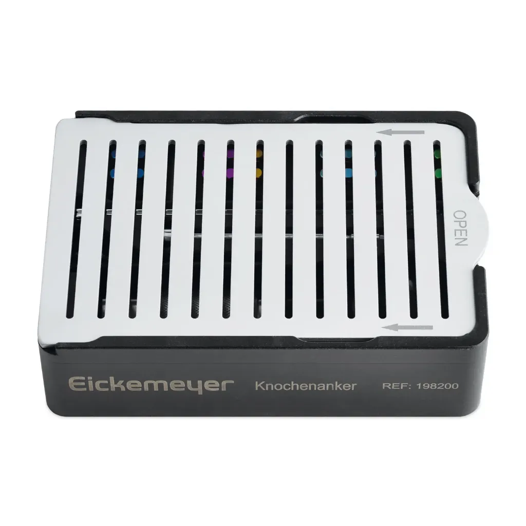 [198201] Knogleanker modul til instrumenter og skruer, uden indhold, med låg  L 120 x B 80 x H 32