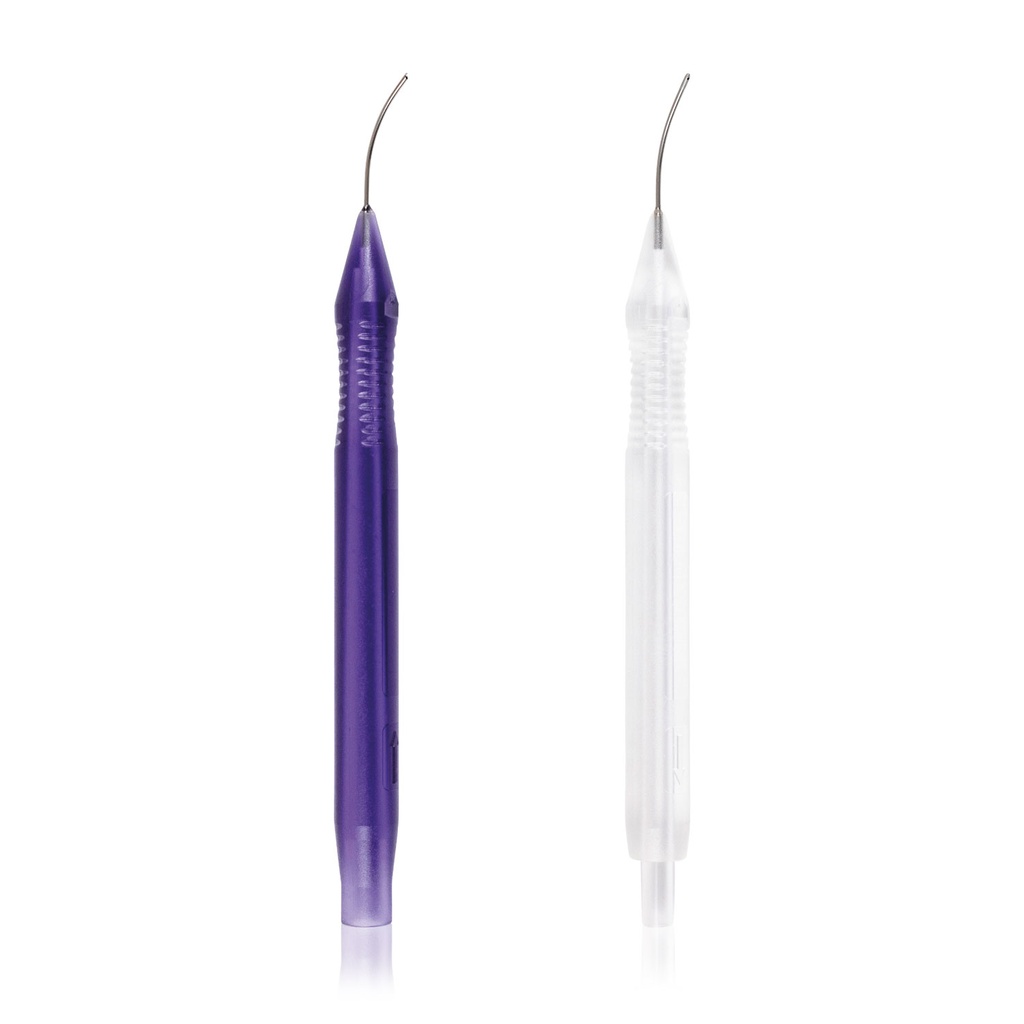 Bimanual System I/A Disposable, 22G gebogene Kanülen (1 Irrigation Handgriff beidseitiger Ausgang ø 0,45mm / 1 Aspiration Handgriff Ausgang ø 0,35 mm, aufgerauhte Spitze)