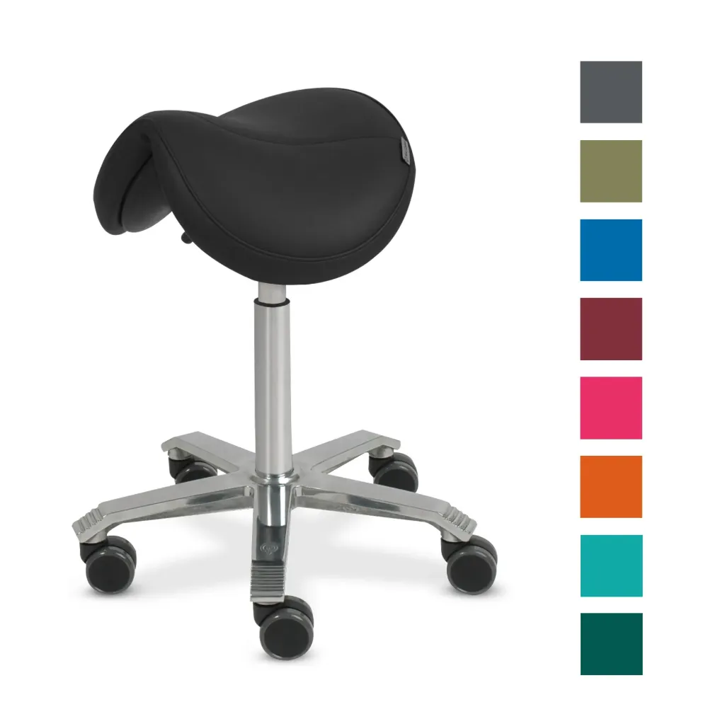 [6101010003] Fauteuil de soins SCORE, tabouret-selle rembourré, réglage en hauteur 59–77 cm (JUMPER, largeur d'assise 44 cm, Noir, sans équilibre, soutien lombaire)