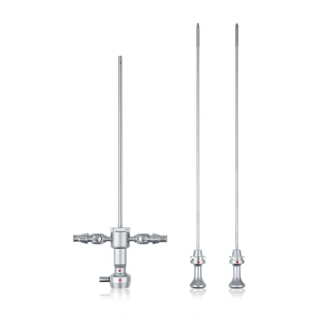 Tige d'arthroscopie, L = 17,4 cm, pour endoscopes Ø = 2,7 mm, avec 2 robinets d'irrigation, avec 2 obturateurs