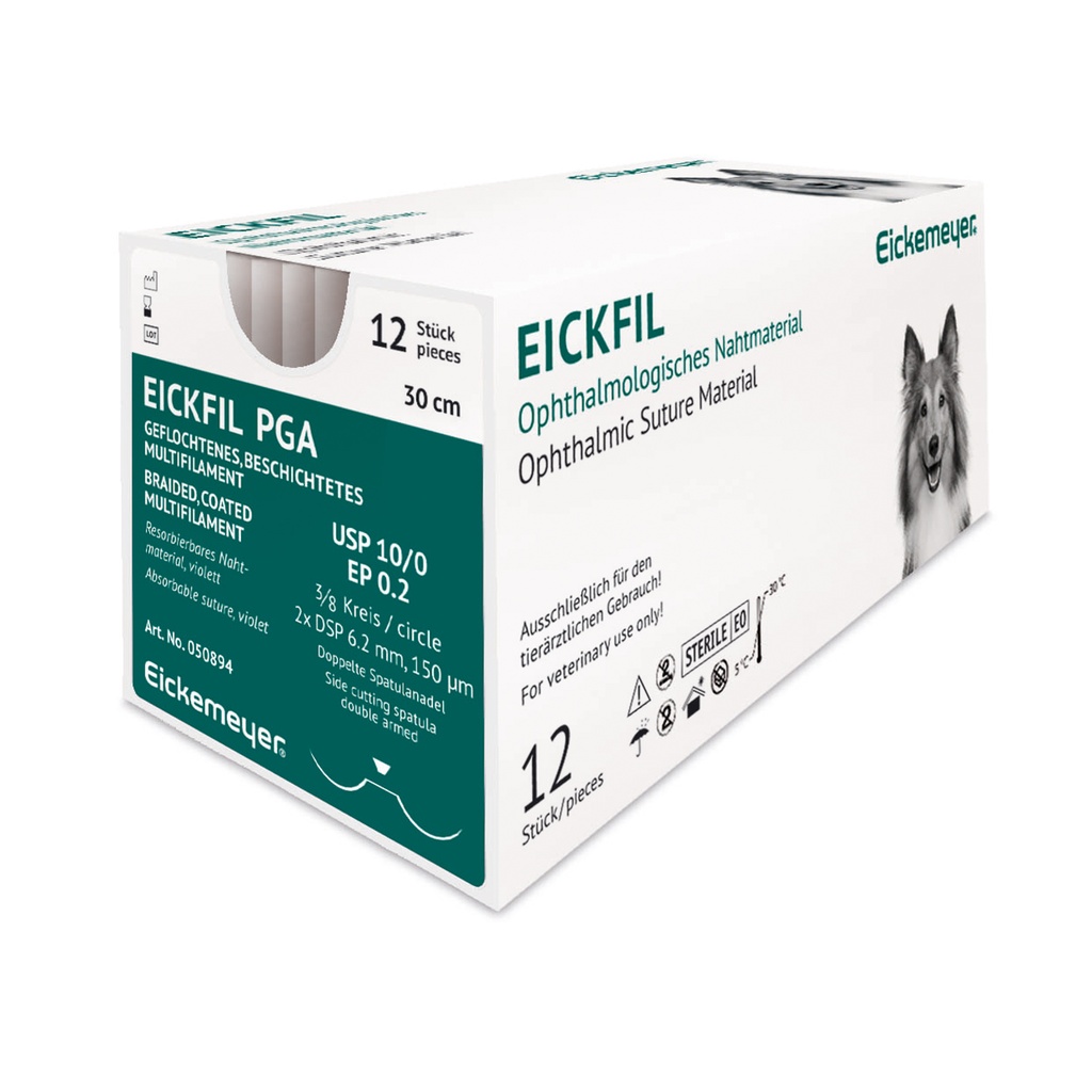[050894] EickFil PGA USP 10/0, EP 0,2 3/8 cirkel, 2 x DSP 6,2 mm, 150 µm dobbelt spatulanål