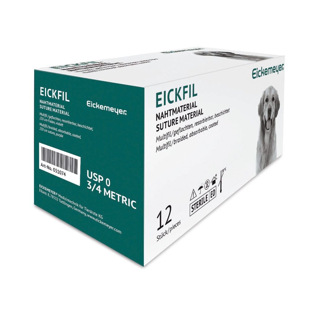 [051074] EICKFIL Spezialfaden, USP 0, 3/4 metric (Polyglactin), Länge 2,5 m violett, Packung mit 12 Stück
