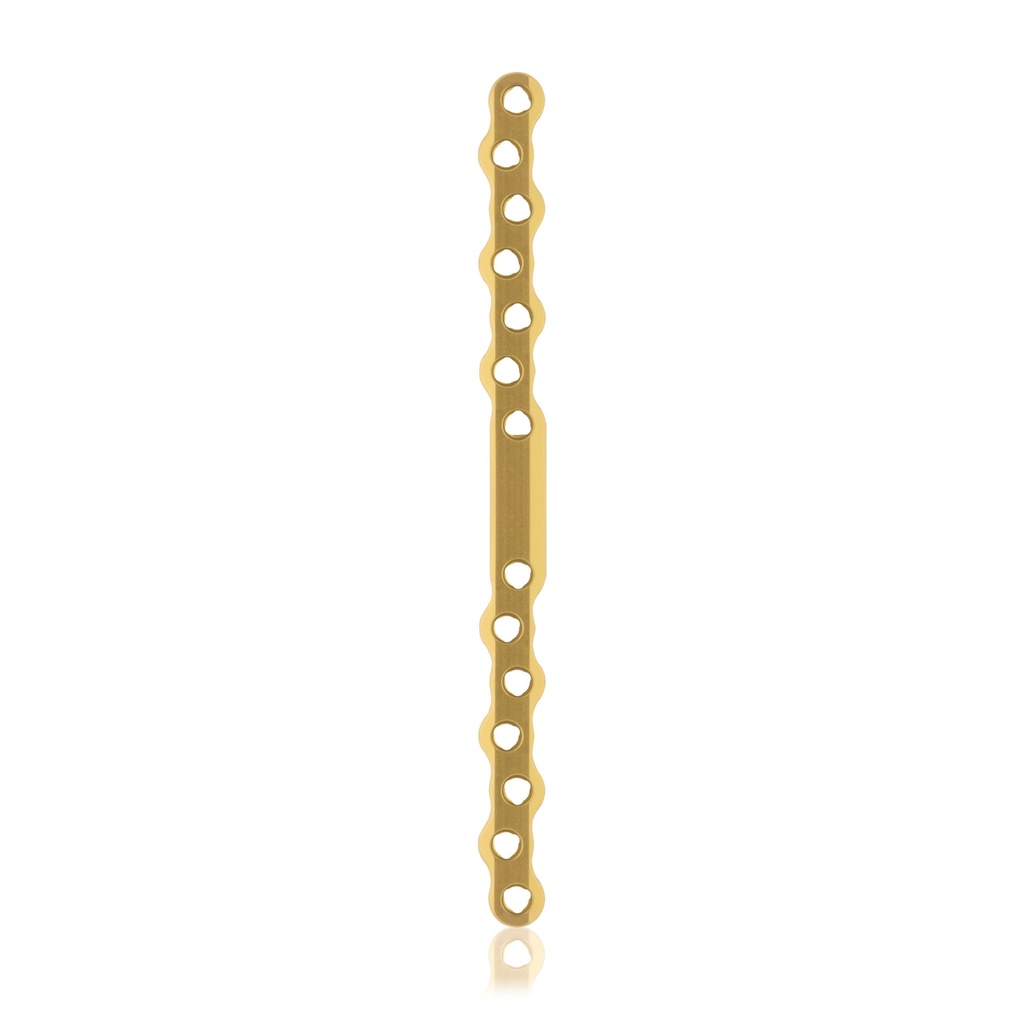 [187757] Plaque osseuse EickLoxx de type S 14 trous, 160 x 11 x 4,5 mm. Titane, or