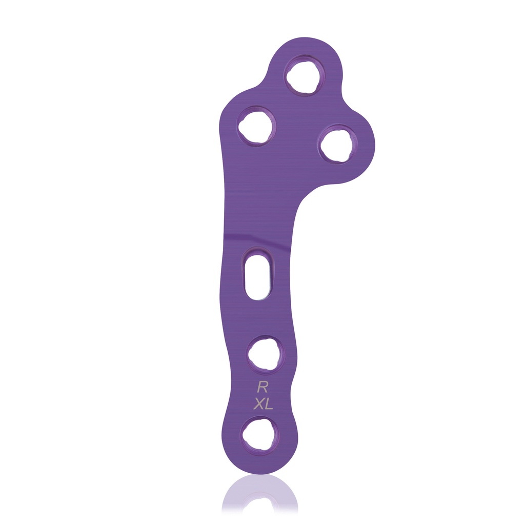 [187764] EickLoxx TPLO jobb oldali XL zárólemez, 3/3 lyuk, 64 mm, Ø 2.7 / 3.5, titán, magenta