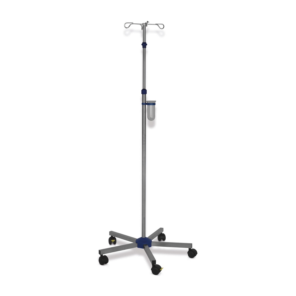 Pied p. infusion avec changement de hau- teur à main, non rouillant, roulant