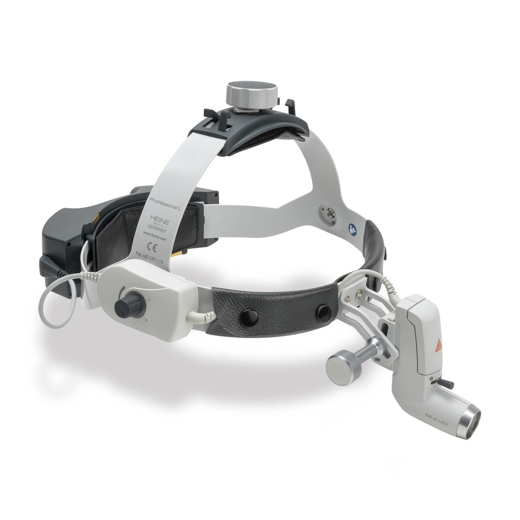 Lampada frontale HEINE ML 4 LED senza fili, con caricatore mPack integrato nella fascia frontale Professional, J-008.31.415