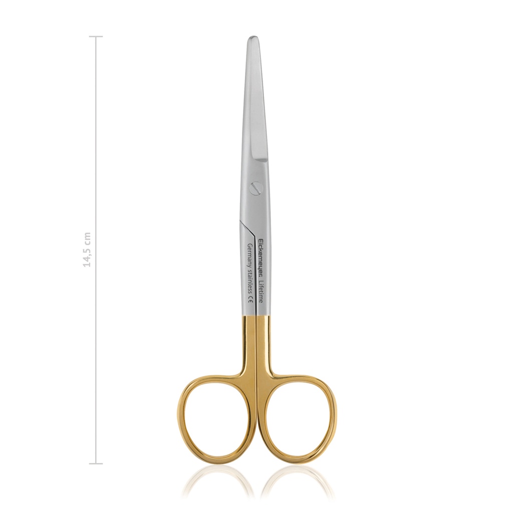 [117315] Forbici MAYO 14,5 cm, curve, punta smussa con lame dentate, TC