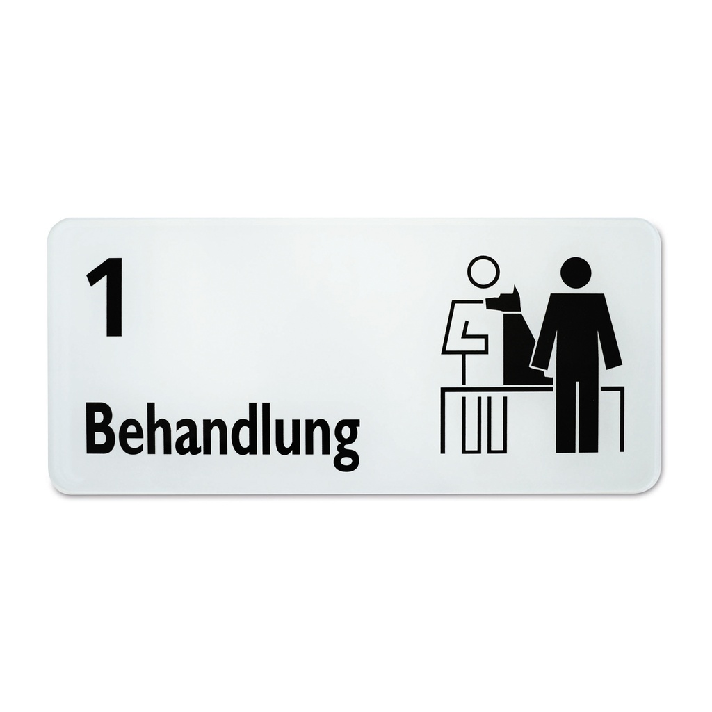 Symbolschild "Behandlung 1" vet. Symbol, 30 x 13,5 cm, Rundeck, schwarz/weiß
