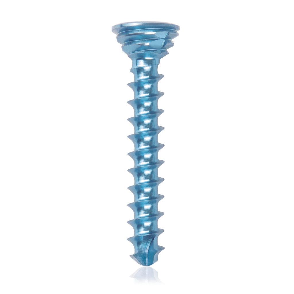 [185539] Titán zárócsavar Ø2,7 × 18 mm, szögstabil, többirányú, kék, Torx 10, önfúró, önmetsző