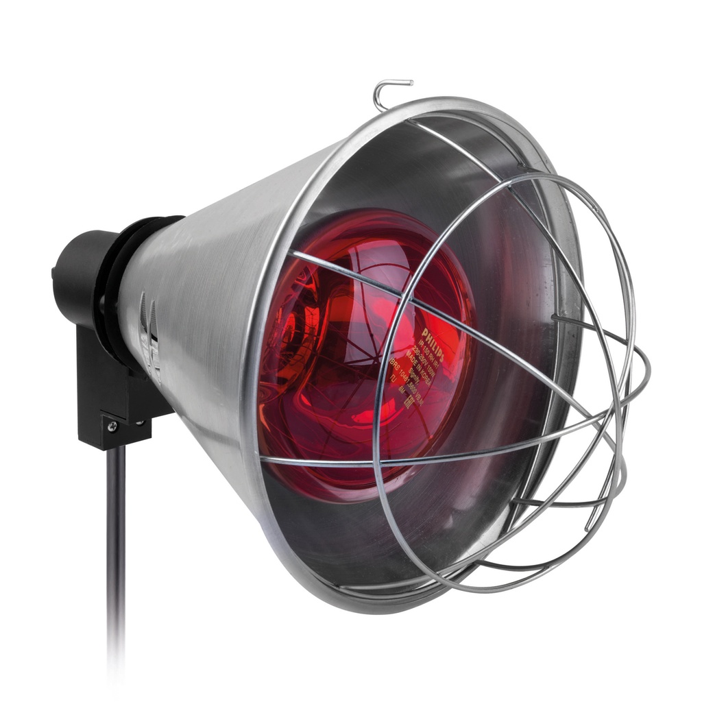 Wärmelampe kompl. mit Infrarot-Birne 150 Watt, tropfwassergeschützt und schutzisoliert nach VDE