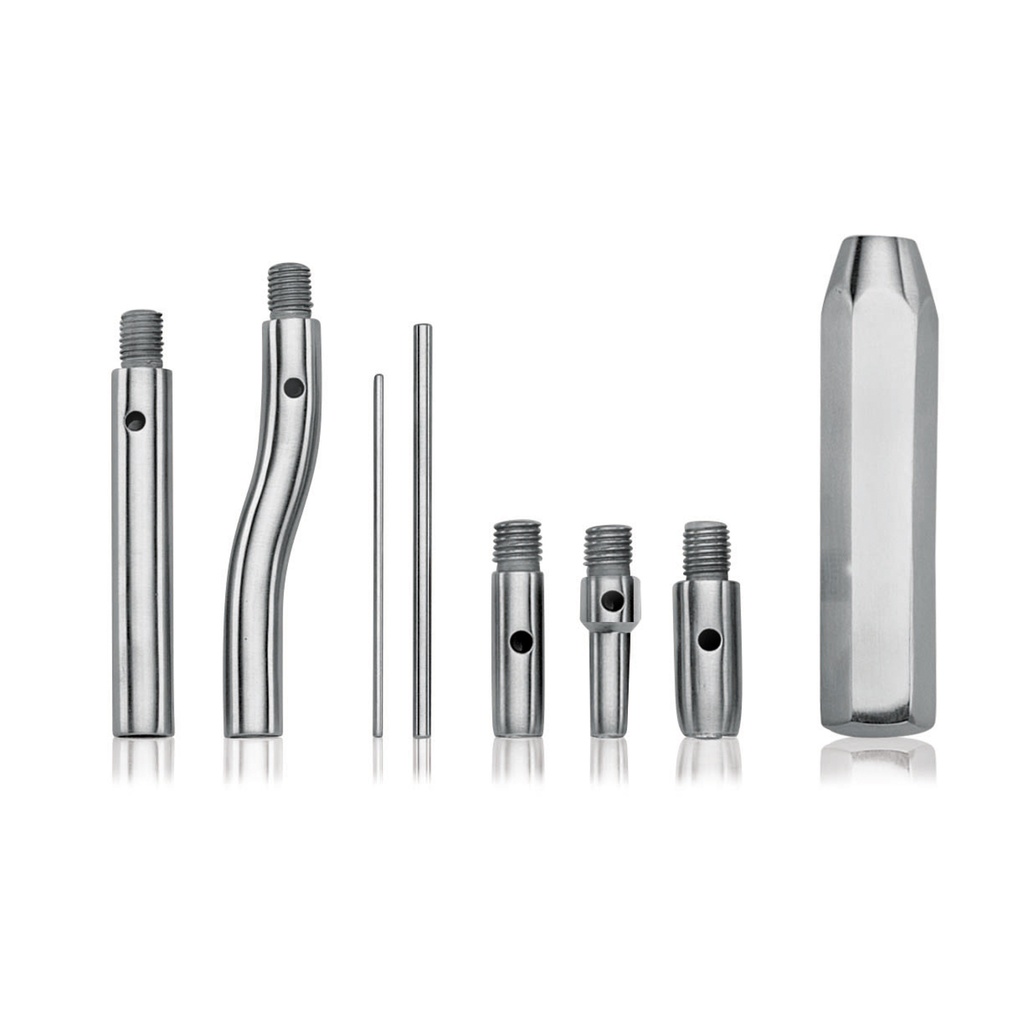 Set elevatore lupini completo con 2 testine, prolunga e manipolo, taglia larga 3 mm, composto da: piccolo, medio