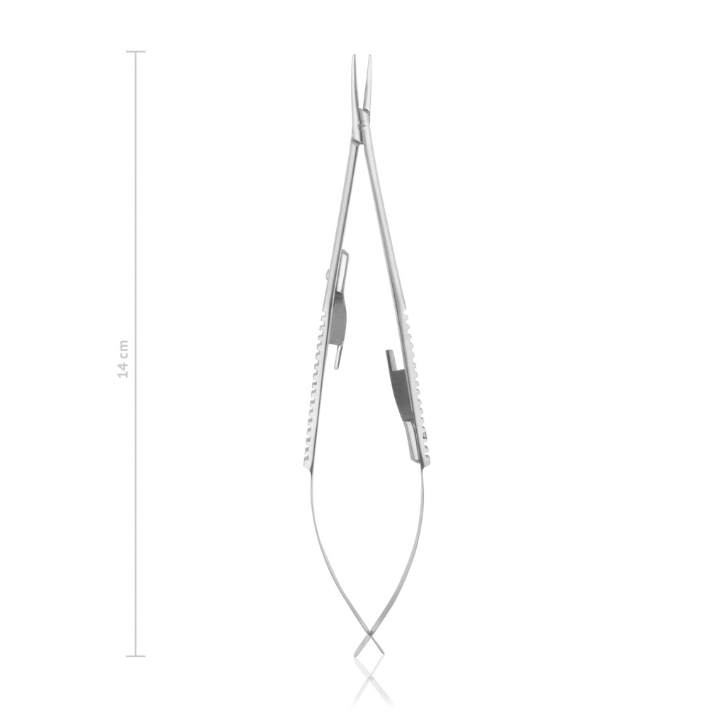 [172514] Micro porte-aiguille CASTROVIEJO 14 cm, courbe à arrêt