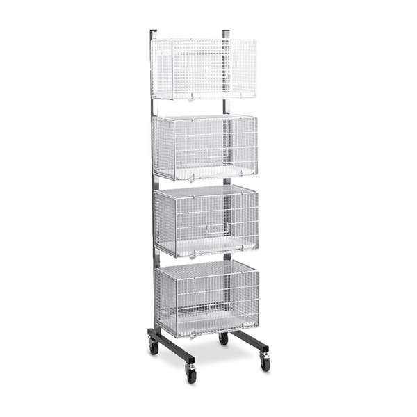 [643051] Support roulable en acier inoxydable pour les cages des chats, Il comprend 4 cages pour chats