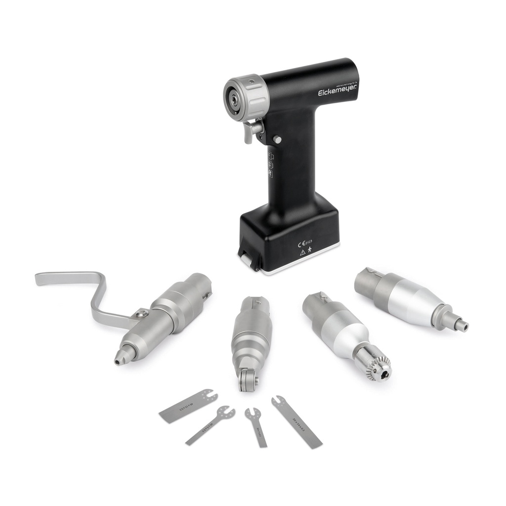 [195000] Perceuse sans fil OrthoVet PRO : 4 accessoires : mandrin de perçage Jacobs, mandrin sans clé AO, scie oscillante, mandrin sans clé pour fils KIRSCHNER, y compris 2 batteries au lithium avec chargeur, mallette de transport, perforée longitudinalement, autoclavable, 2x entonnoirs pour pièce à main OrthoVet PRO, 4x lames de scie pour OrthoVet PRO/OrthoVet PLUS