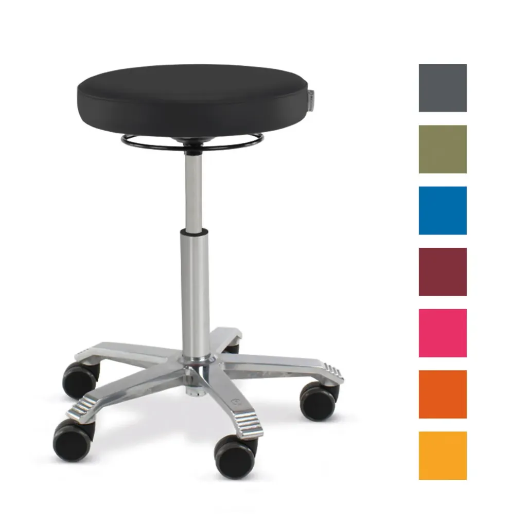 [6101200001] Behandlungshocker SCORE Medical, Rundsitz gepolstert Höhenverstellung 55 - 74 cm (Schwarz)