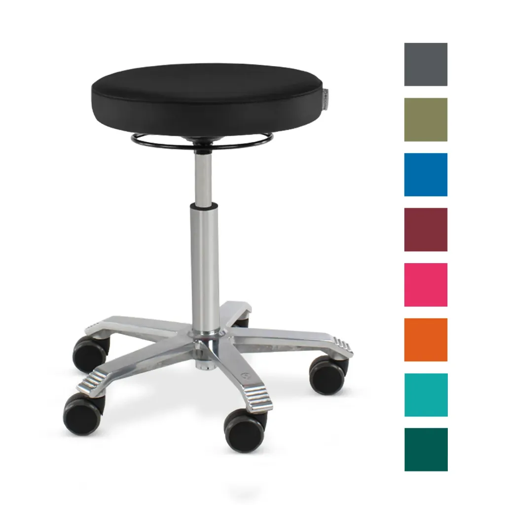 [6101200001] Tabouret médical SCORE, assise ronde rembourrée, réglage en hauteur 55–74 cm (Noir)