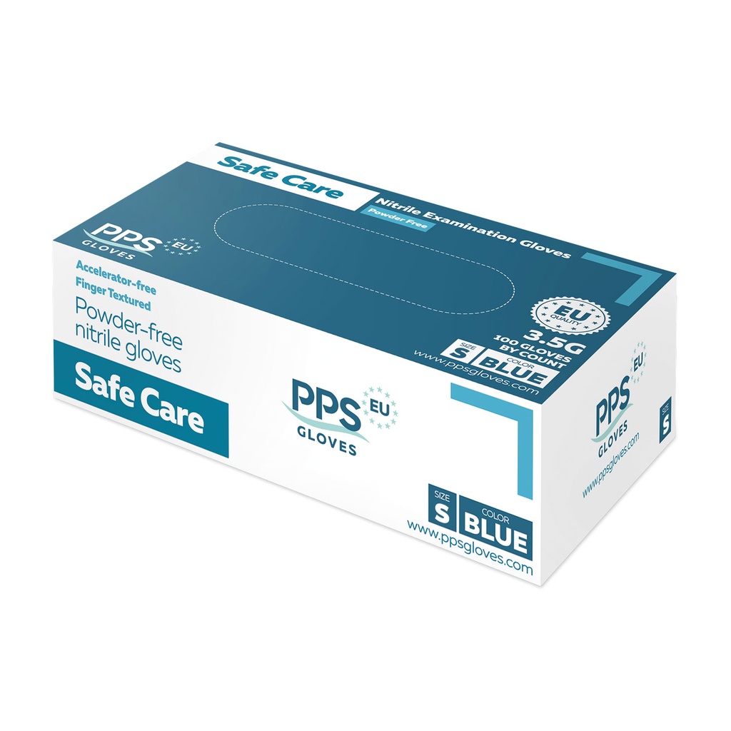 Nitril vizsgálókesztyű, S méret, kék, púdermentes, 100 db/doboz, ISO-minősítésű