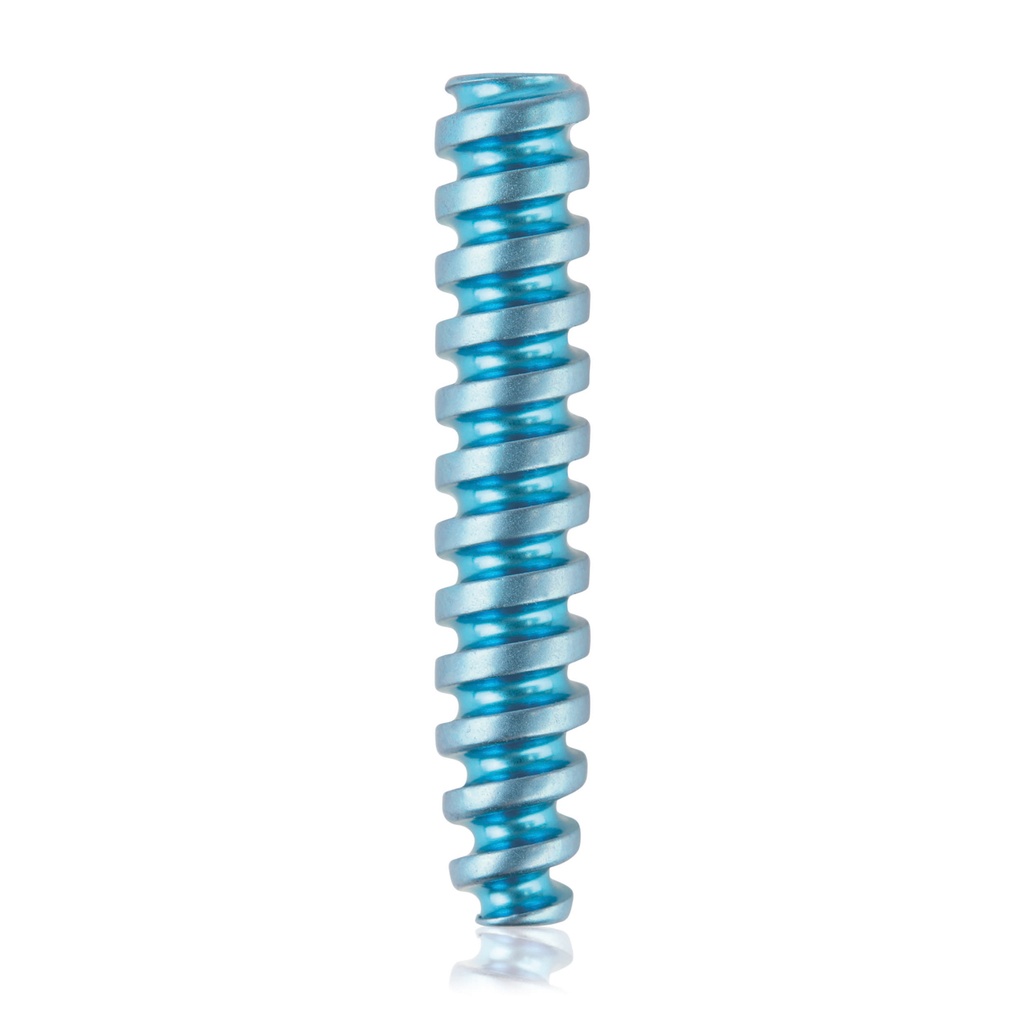 Vis d'interférence en titane Ø3.5x19mm, canulée, canulation 1.1mm, bleu clair, HEX 2.0