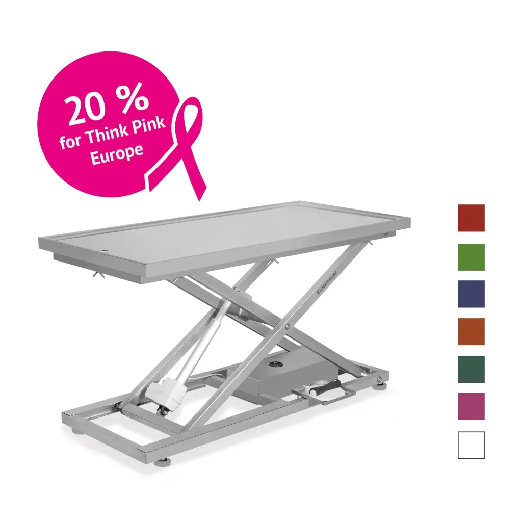 [6042000024] Scherentisch II, mit CNS Tischplatte, 60 x 130 cm (Edelstahl, ohne Akku-Option für stationären Tisch, ohne Mobil-Kit und Akku, ohne elektrische Kippoption, ohne Waage, ohne Dentaltablett)