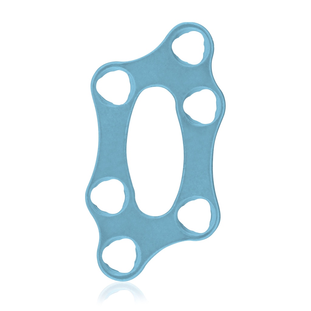 Plaque micro osseuse EickLoxx, système 1,0 mm, bleu clair, plaque à trous 2x2x2, dimensions en mm : 18,0 x 9,5 x 1,0