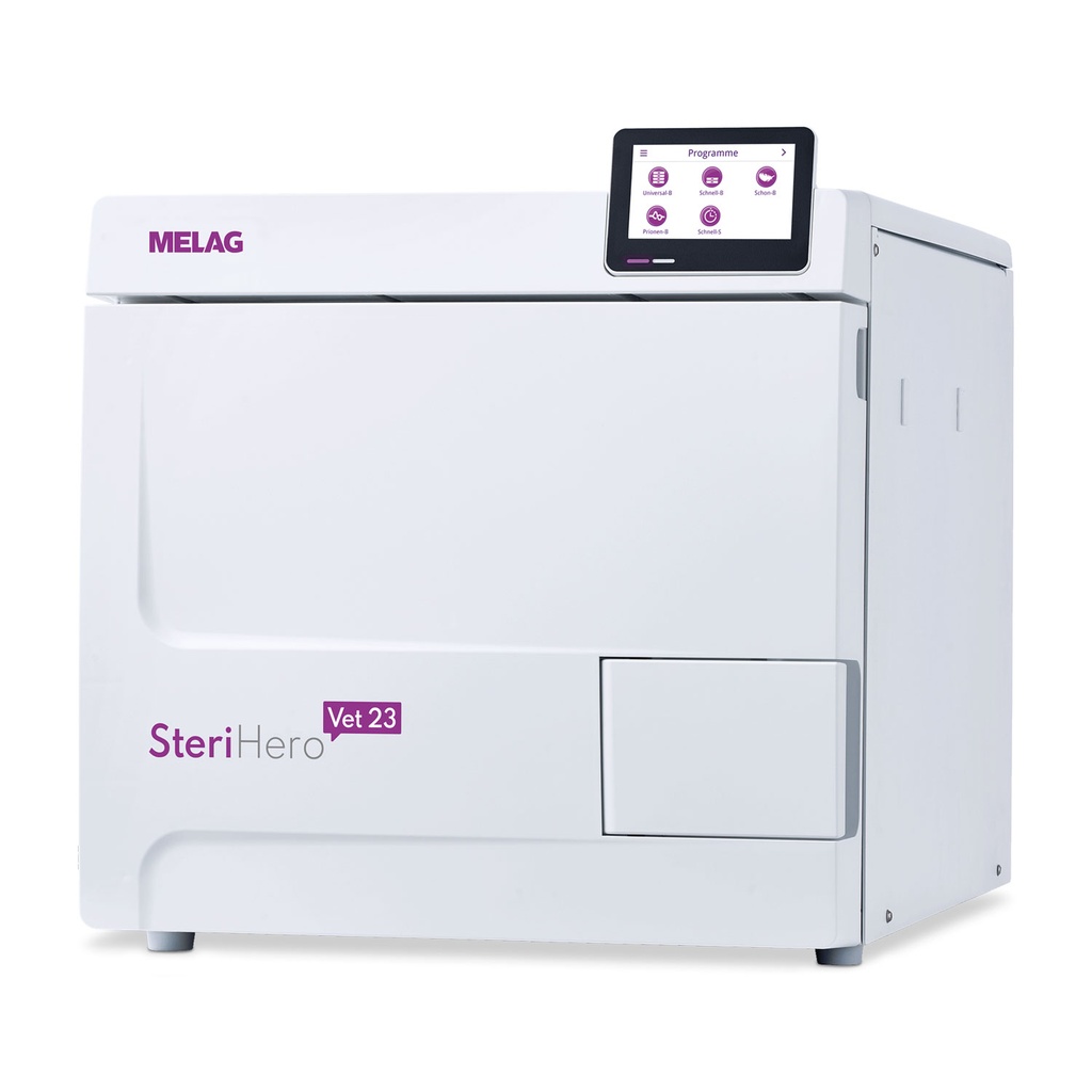 [500050] MELAG SteriHero Vet 23 B, autoclave de classe B avec support A Plus et trois plateaux (42 x 19 cm)